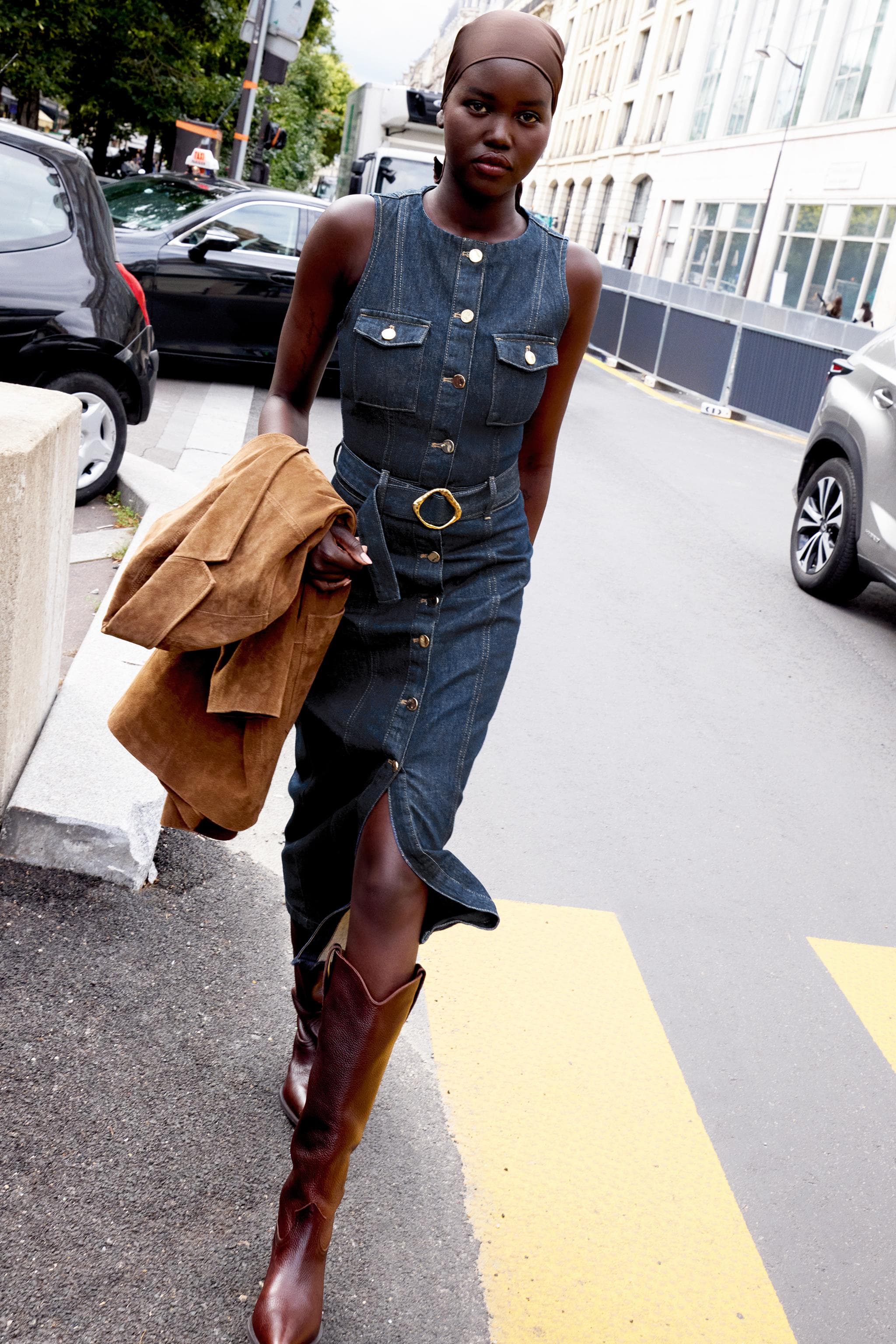 Z1975 BELTED DENIM DRESS